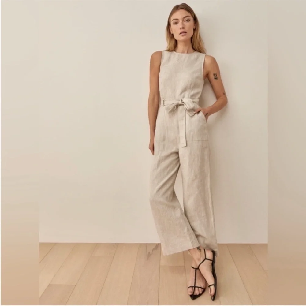 Reformation Naomi Linen Jumpsuit in Oatmeal